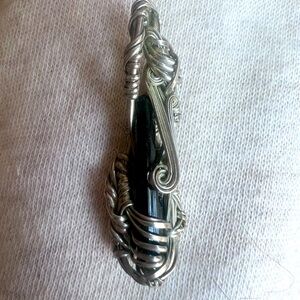 Deep Green tourmaline crystal silver wrapped necklace